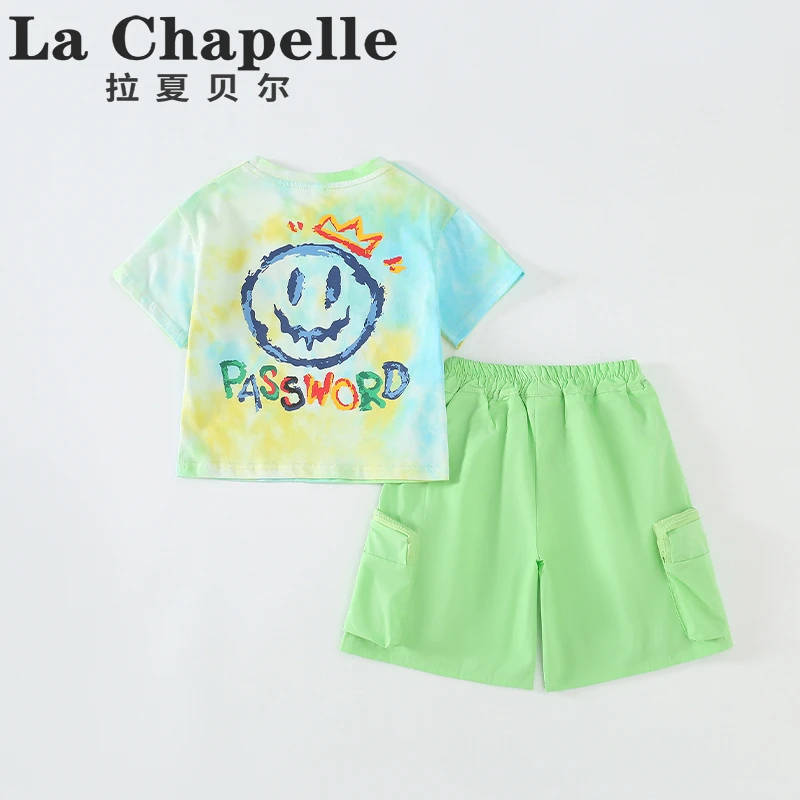 拉夏贝尔男童套装2025新款夏季洋气扎染短袖工装裤两件套潮LB259