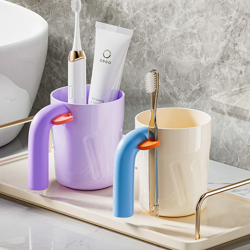 多巴胺手把漱口杯高颜值洗漱杯轻奢高透加厚耐用可收纳牙刷漱口杯