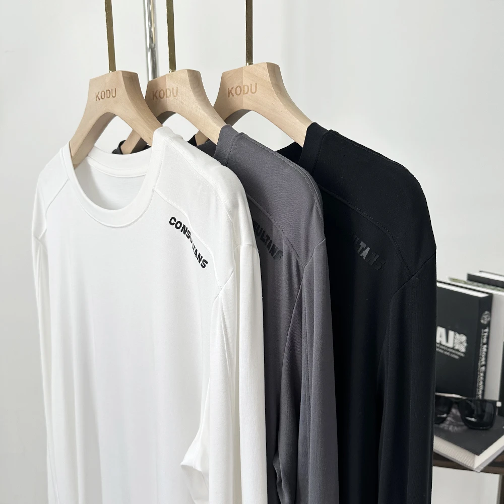【刻度KODU】WE-4963春季男款舒适柔软垂坠感圆领字母长袖打底衫