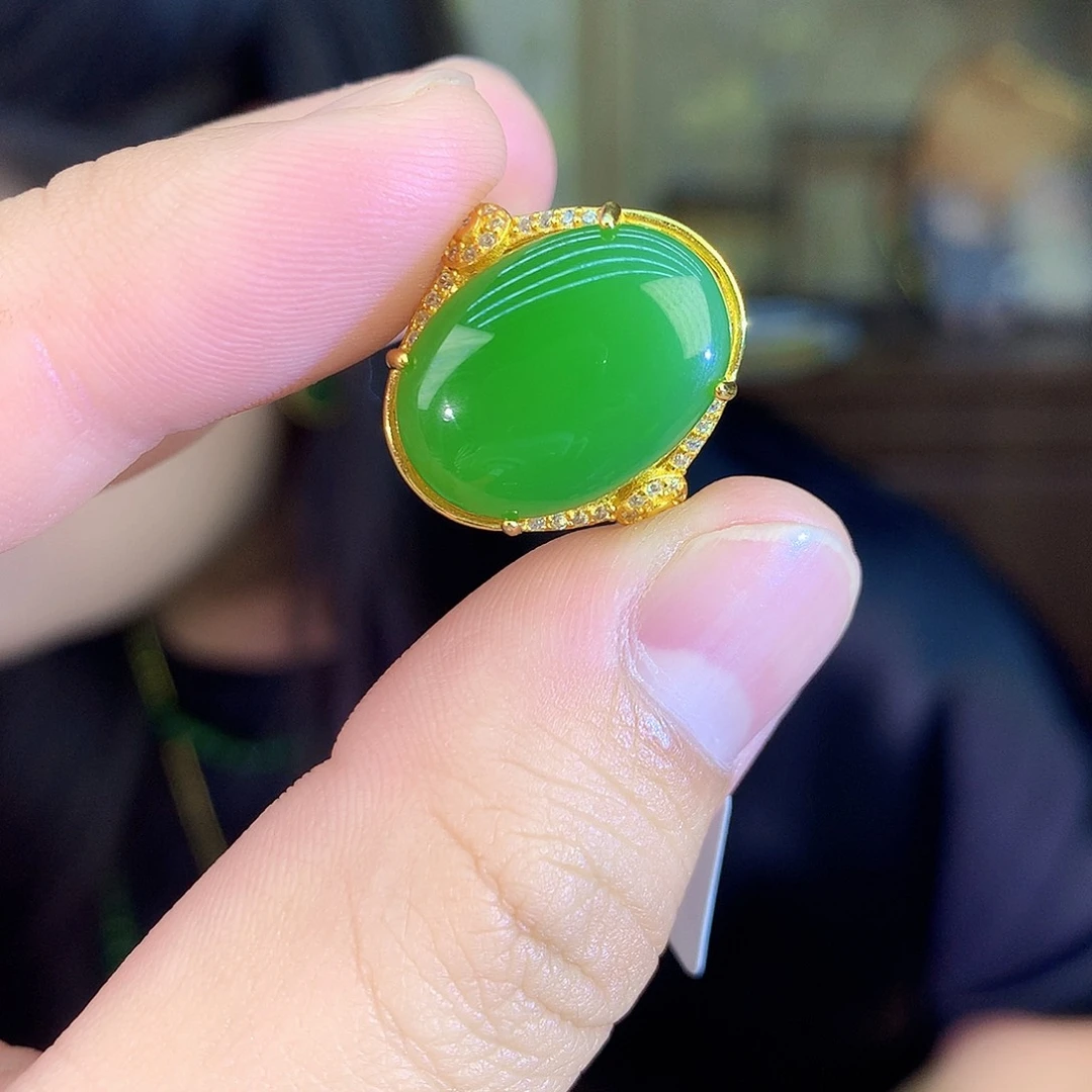 吊坠(不含链)银S925镶嵌和田玉（碧玉）戒指