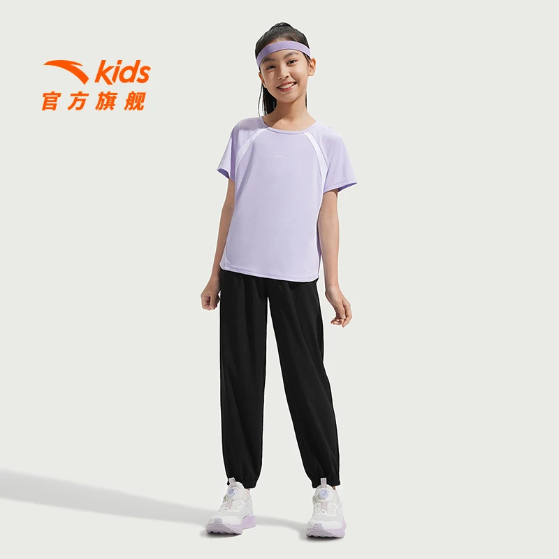 安踏儿童女童运动套装2025年夏季新款透气亲肤青少年速干短袖裤子