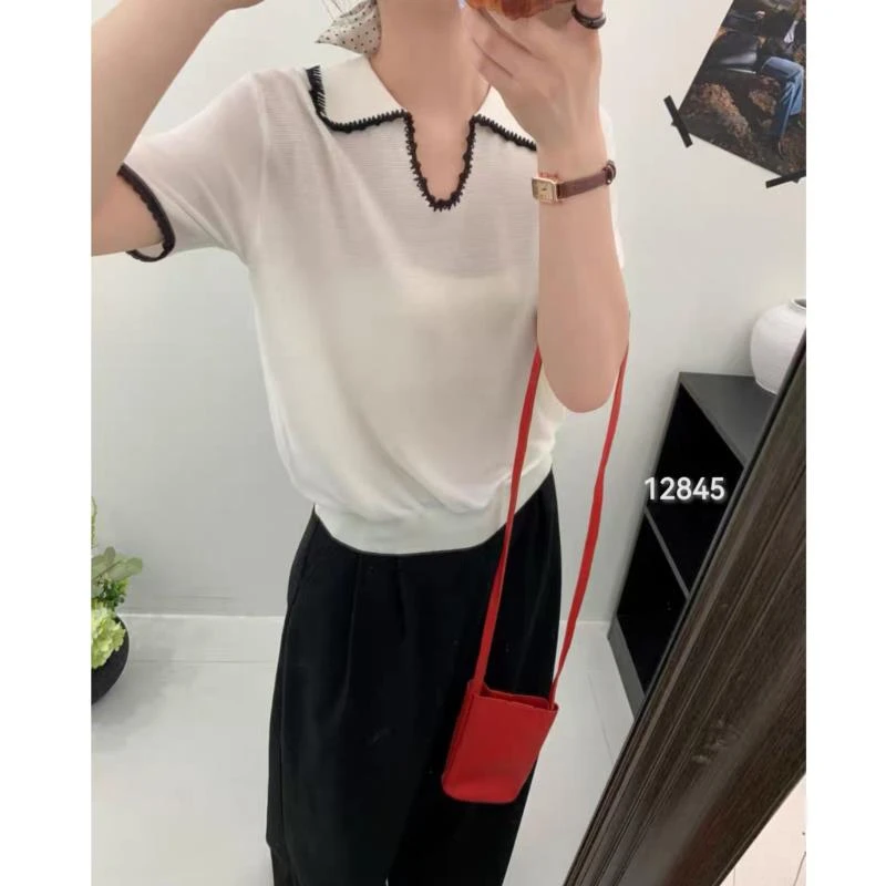 12845（部分无水洗唛，介意慎拍）WANGDAN新款剪刀领翻领短袖