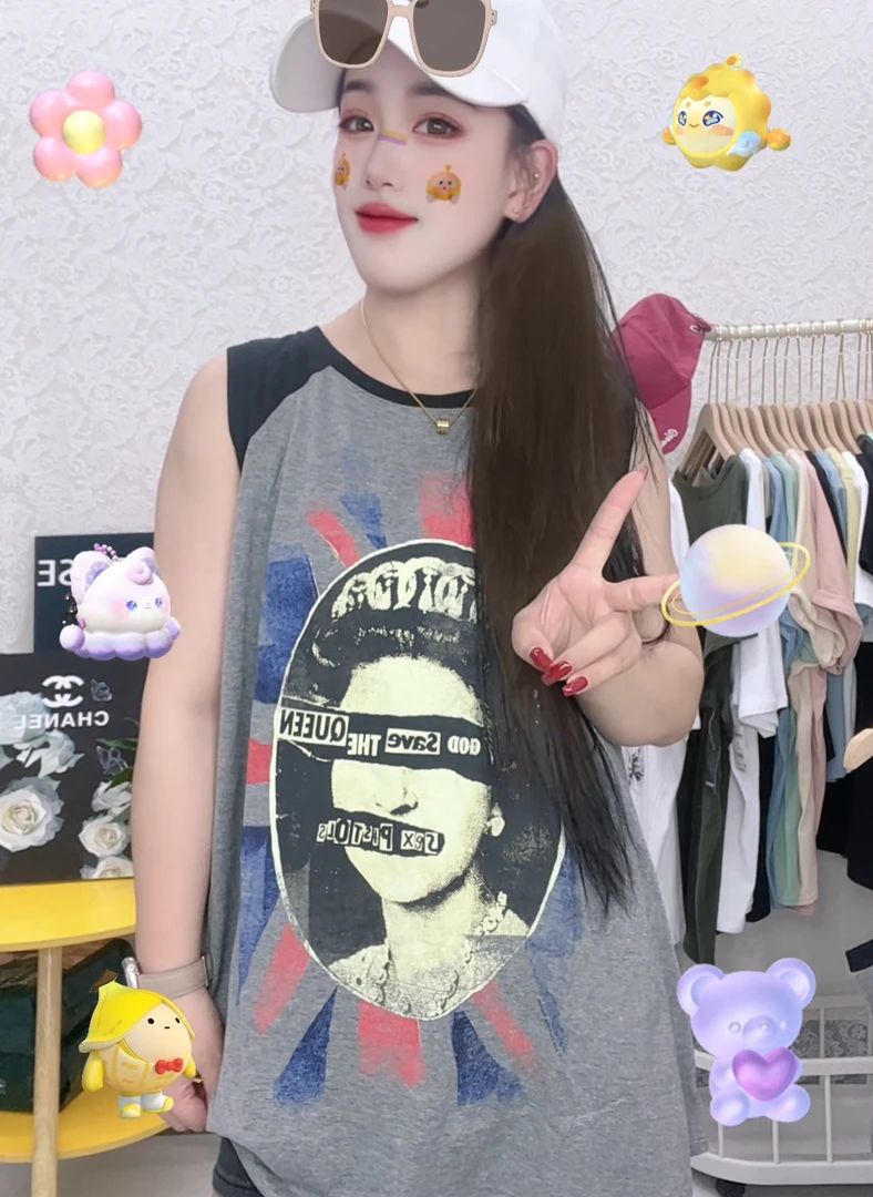 外贸纯棉大码无袖T恤男女同款9988