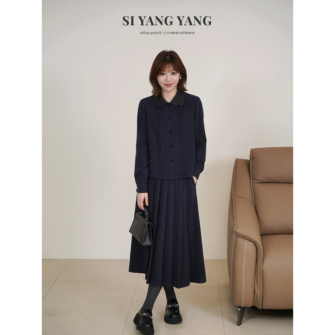 斯洋洋SIYANG冬季羊毛混纺小翻领减龄气质百搭套装TZ511A009SYY