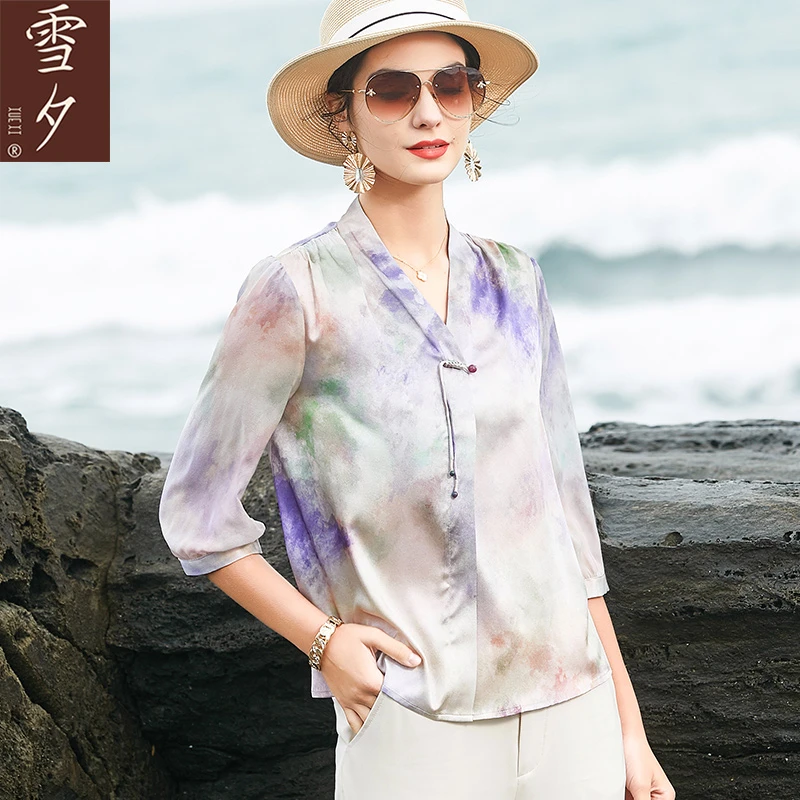 母亲节妈妈夏装桑蚕丝小衫短袖洋气真丝t恤中老年女装气质薄