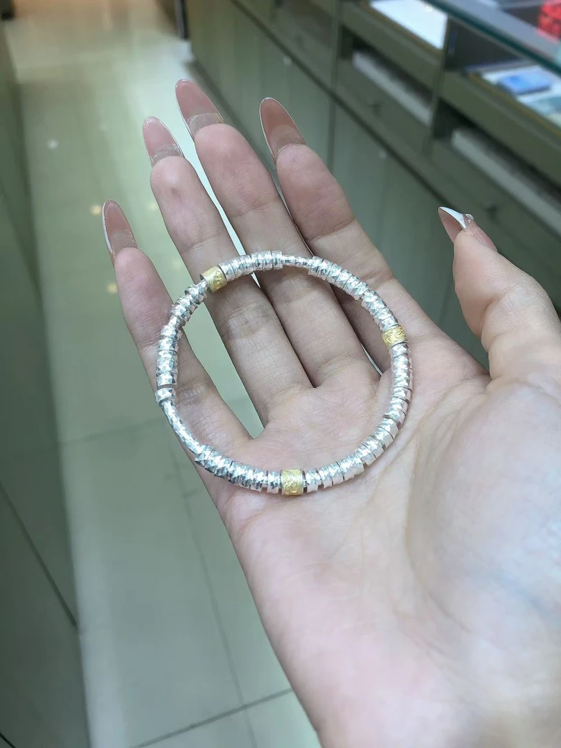 足银手镯 足银999.9盘缠开口手镯