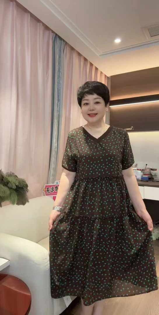 【娅姐专属】小个子款夏季V领雪纺连衣裙9958