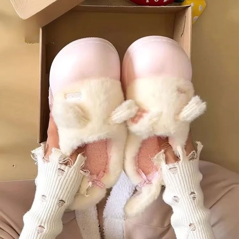 时尚百搭厚底防滑冬天毛毛鞋保暖百搭软萌小猫韩系可爱软妹棉拖鞋