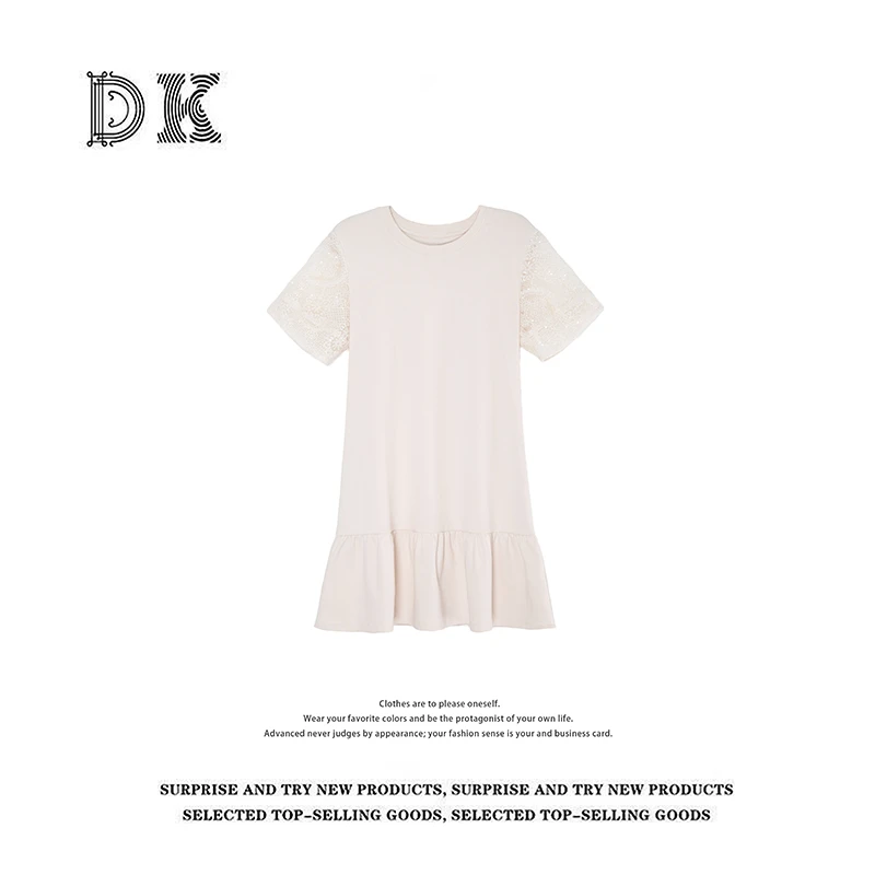 DK 2025女装 夏季设计感拼接袖圆领宽松休闲连衣裙 18263