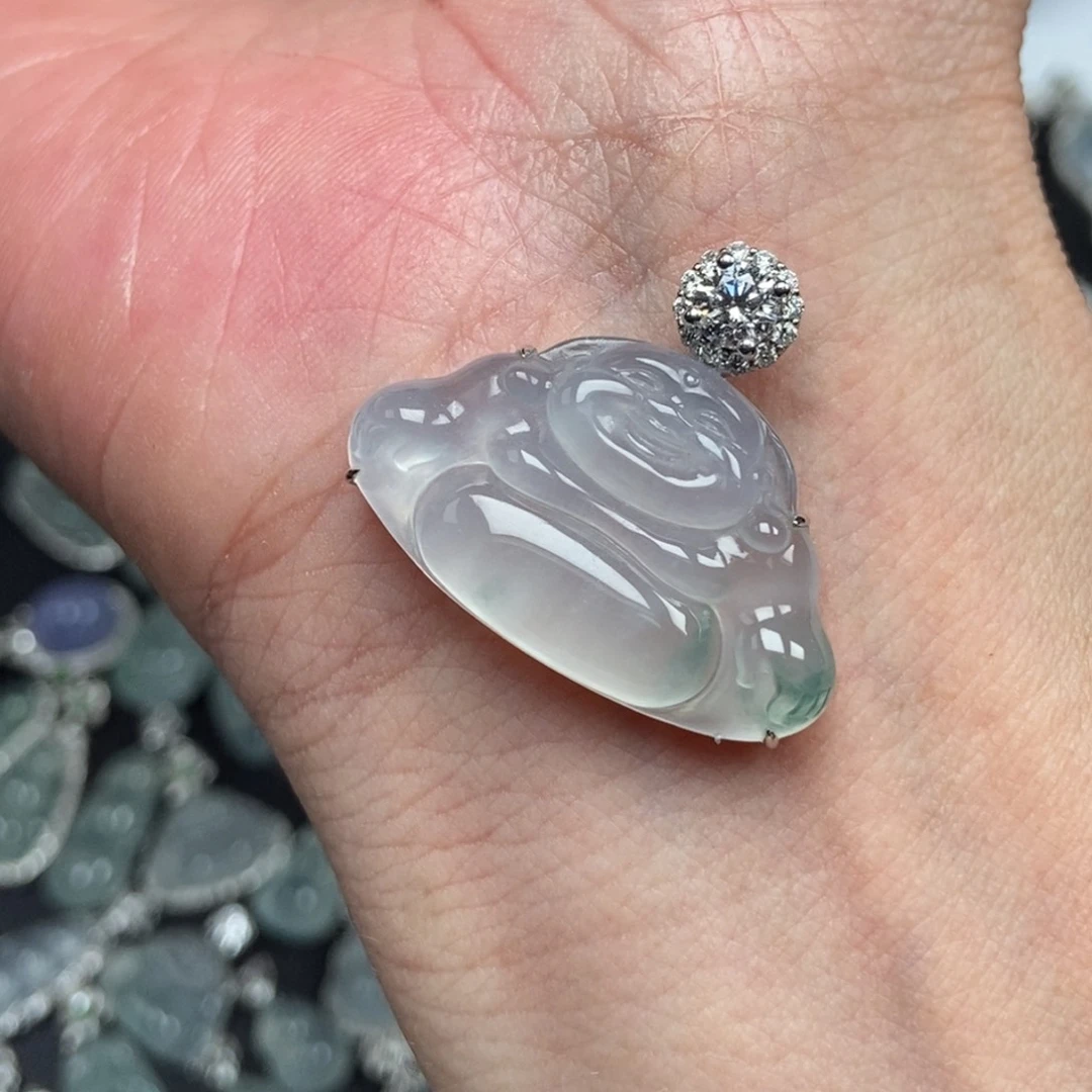 吊坠(不含链)18K金镶嵌翡翠佛公