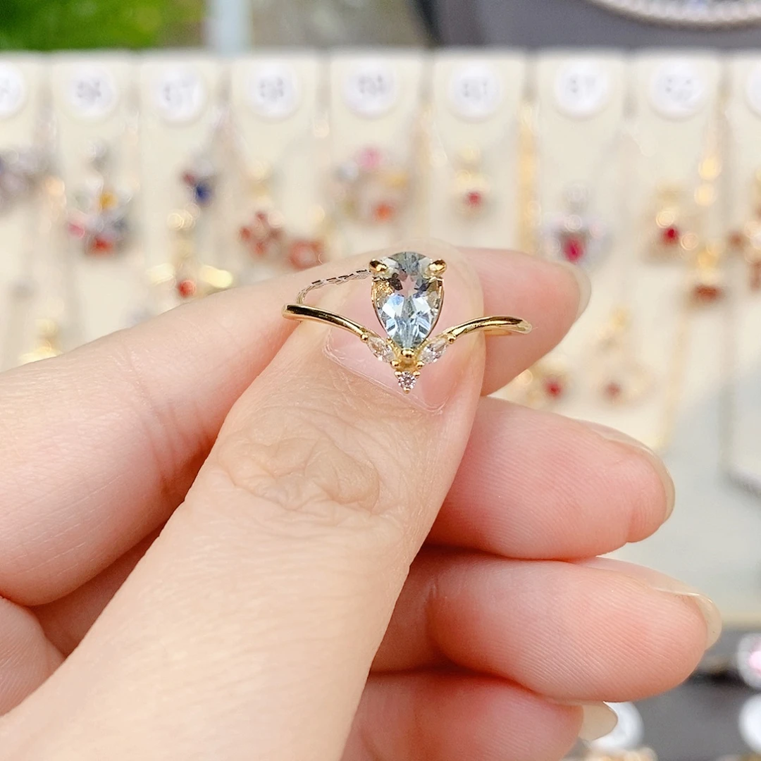 戒指海蓝宝石银S925镶嵌