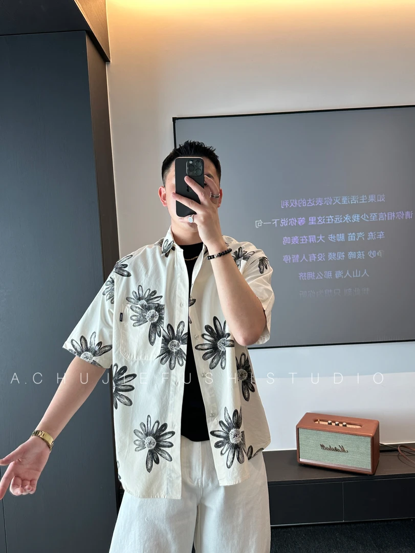 【春夏新品】韩版时尚手绘太阳花休闲百搭衬衫短袖
