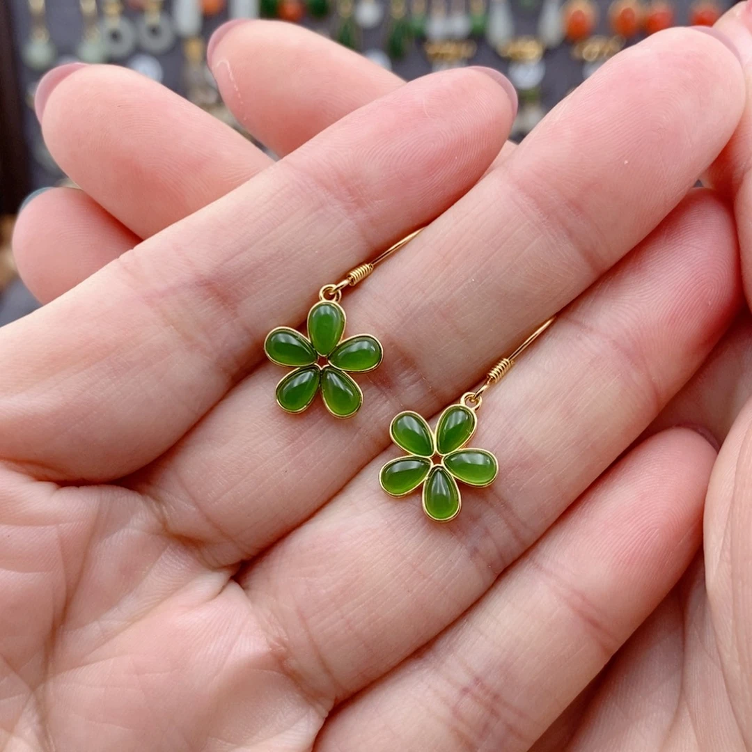 银S925镶嵌和田玉耳饰