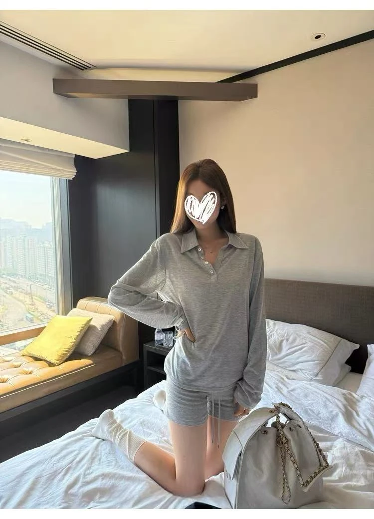 凉感百搭轻薄polo T恤骑行裤套装6390