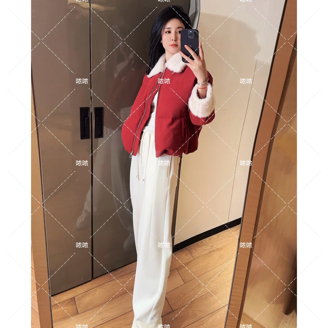 NONG NONG-【圣诞暖绒】2025秋冬新款领口毛领拼接羽绒服03992683