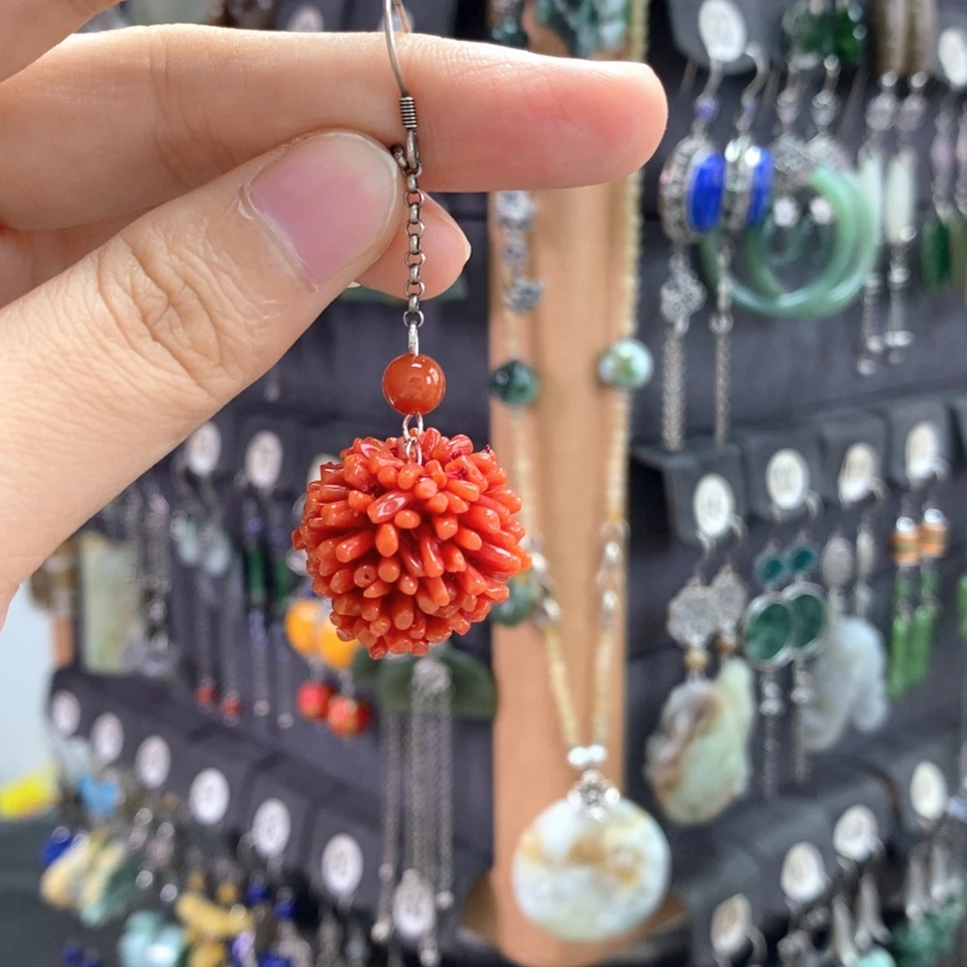 悟***空玛瑙/玉髓银S925镶嵌耳坠X28