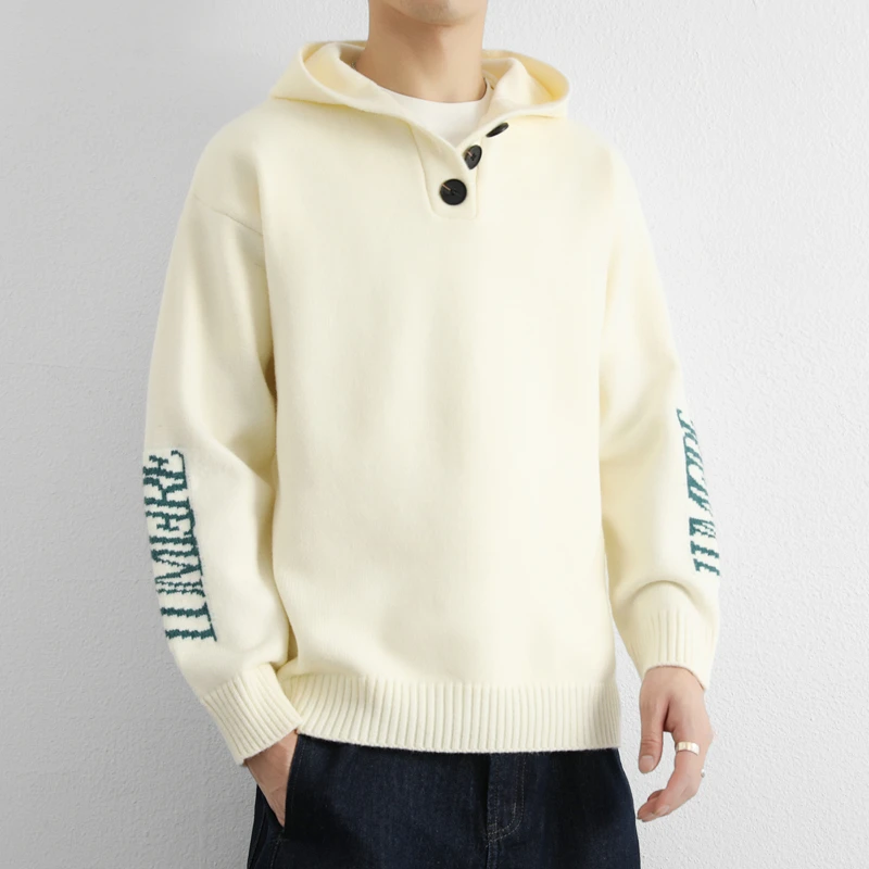 潮流复古连帽针织衫2025秋冬季宽松慵懒毛衣重磅搭卫衣外套