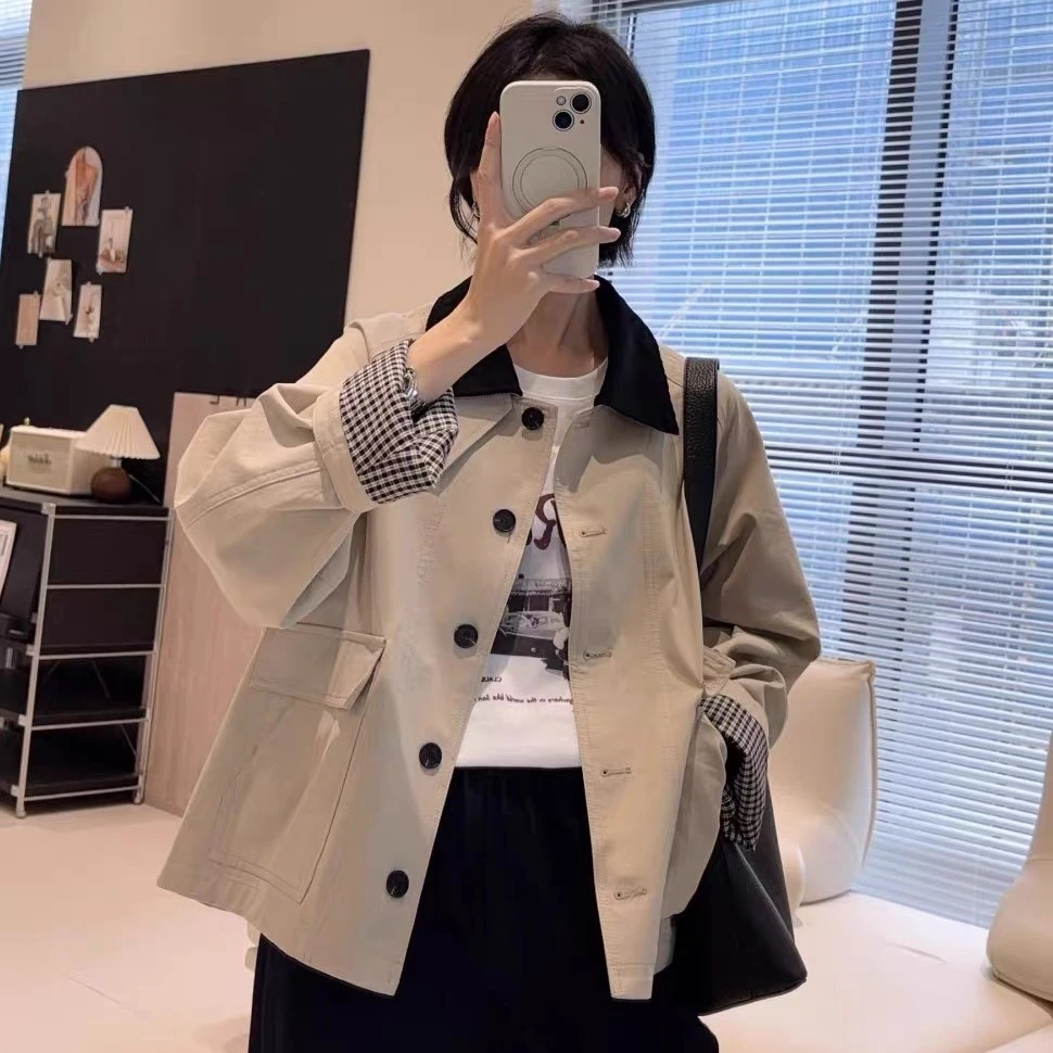 春秋新款巴恩风外套翻领短款女风衣外套时尚休闲高级感设计师款