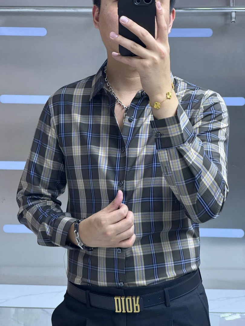 轩诚新款春秋季高品质弹力无痕时尚潮流商务休闲条纹格子长袖衬衣