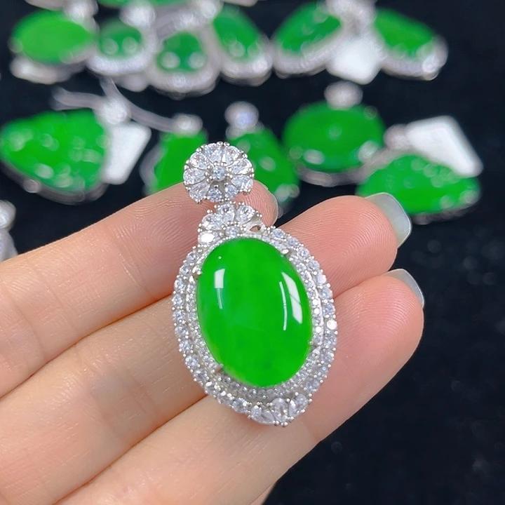 翡翠银S925镶嵌吊坠(不含链)