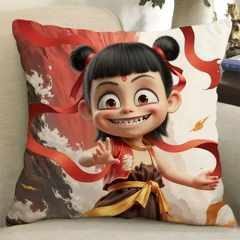 可爱搞怪哪吒头像抱枕创意卡通儿童礼物卧室宿舍床头靠垫午睡枕头