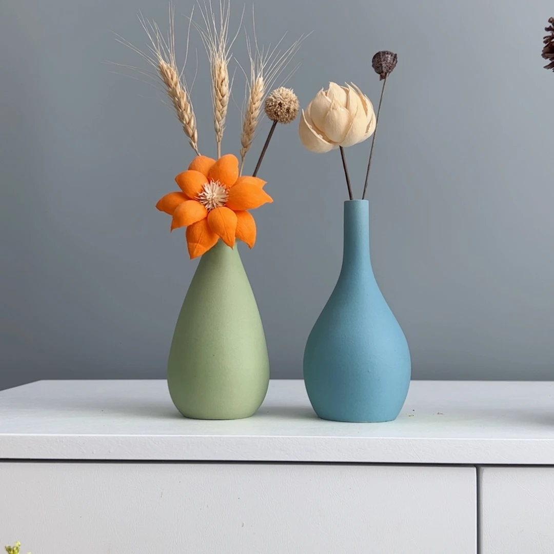 摆件陶瓷小花瓶摆件含花总高约20-30cm