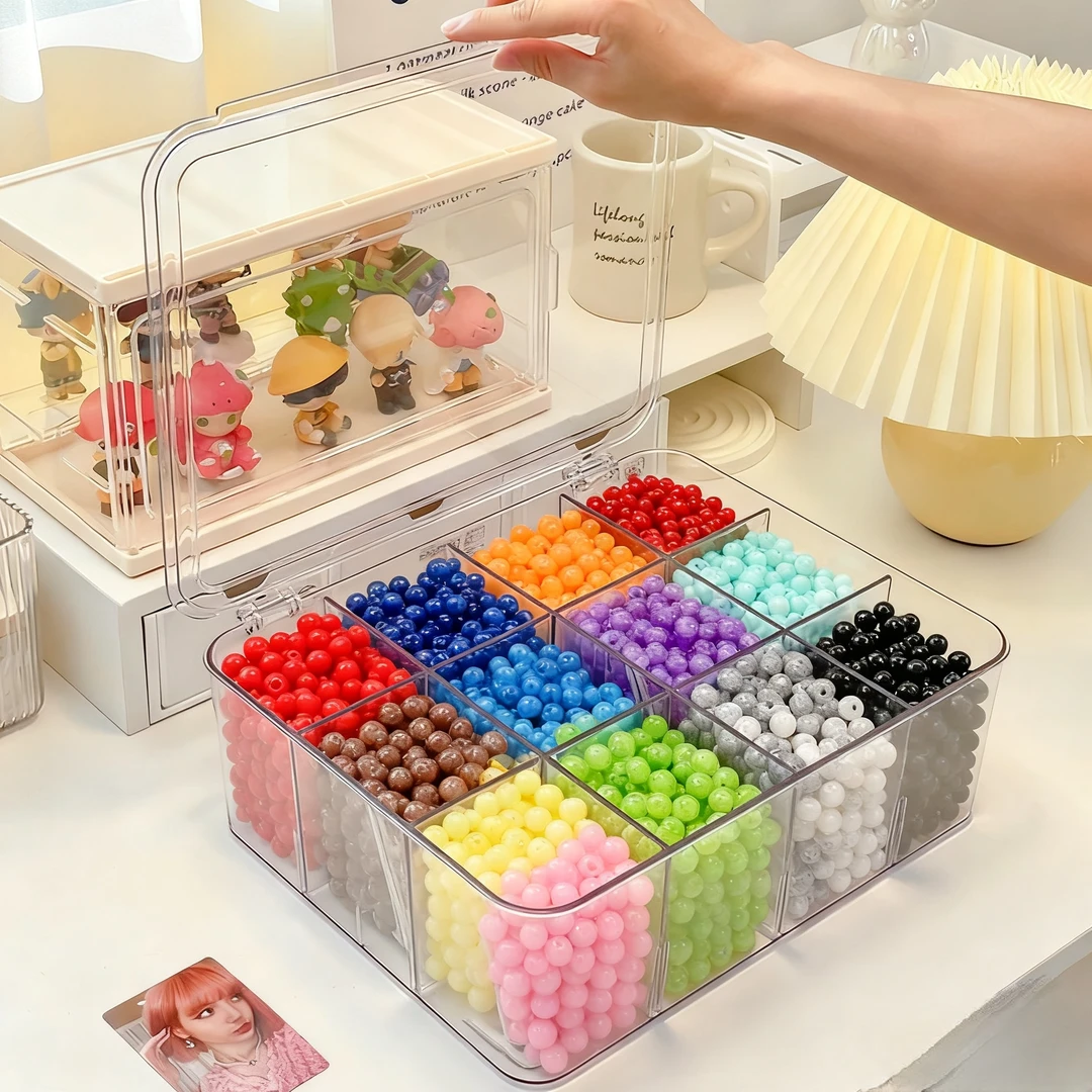 串珠收纳盒手工diy材料配件散珠首饰琉璃珠分格手饰品盒翻盖透明