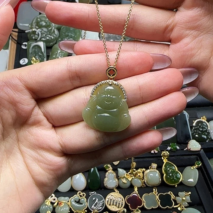 和田玉银S925镶嵌吊坠(赠链)