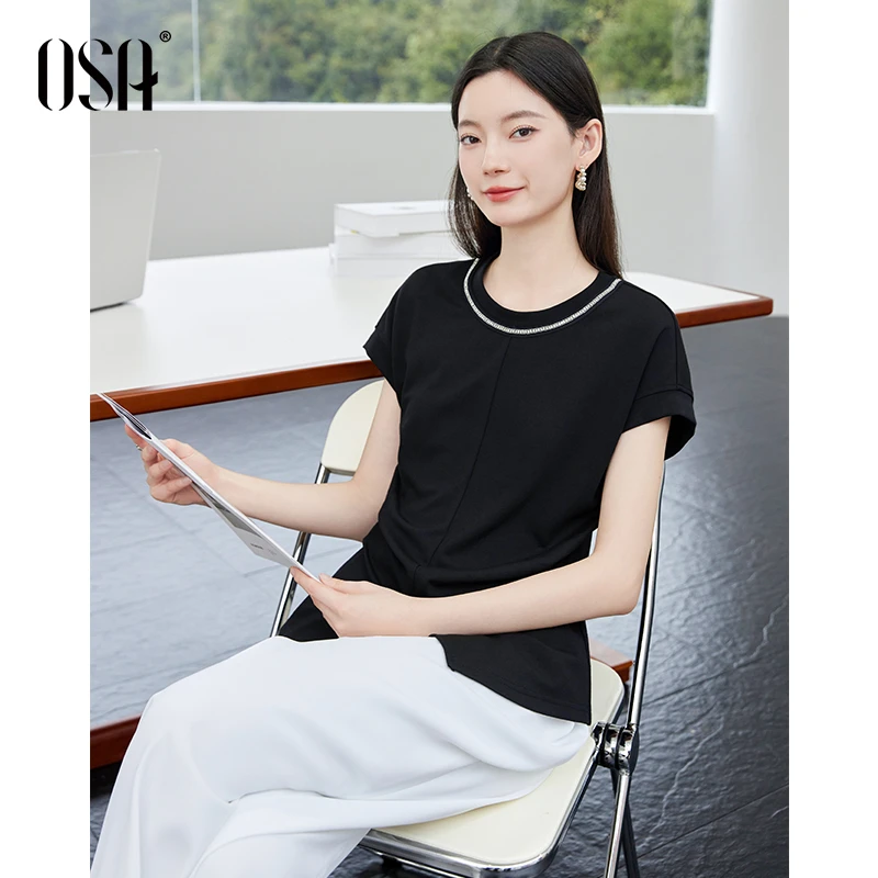 【OSA/欧莎】钻织圆领黑色T恤短袖S125B11024