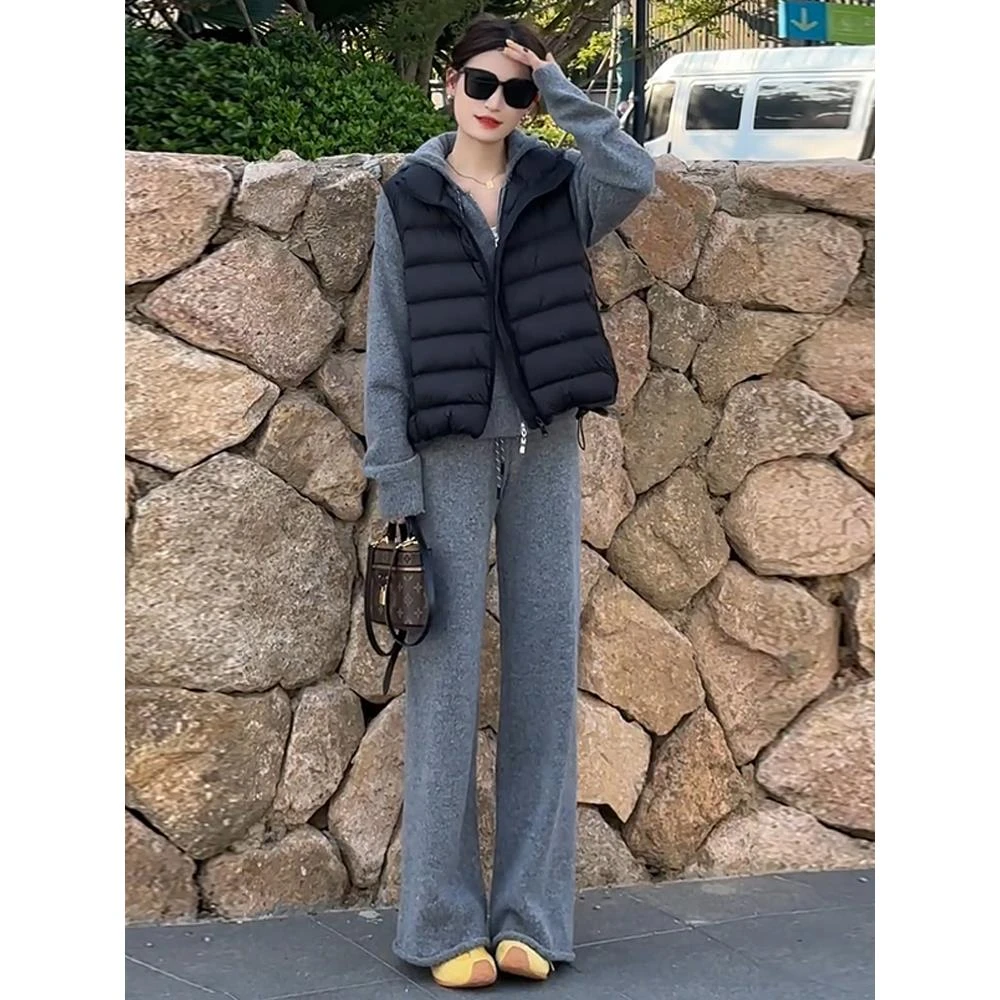 巨好看的休闲运动套装女2025秋冬独特漂亮马甲卫衣阔腿裤三件套