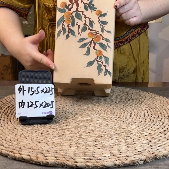 紫砂花盆 白玉段手绘僧帽签筒1122