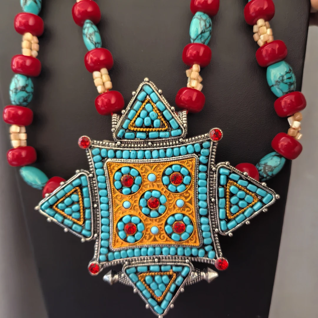 铜锆石项链 藏饰民族风尼泊尔镀金珍珠项链