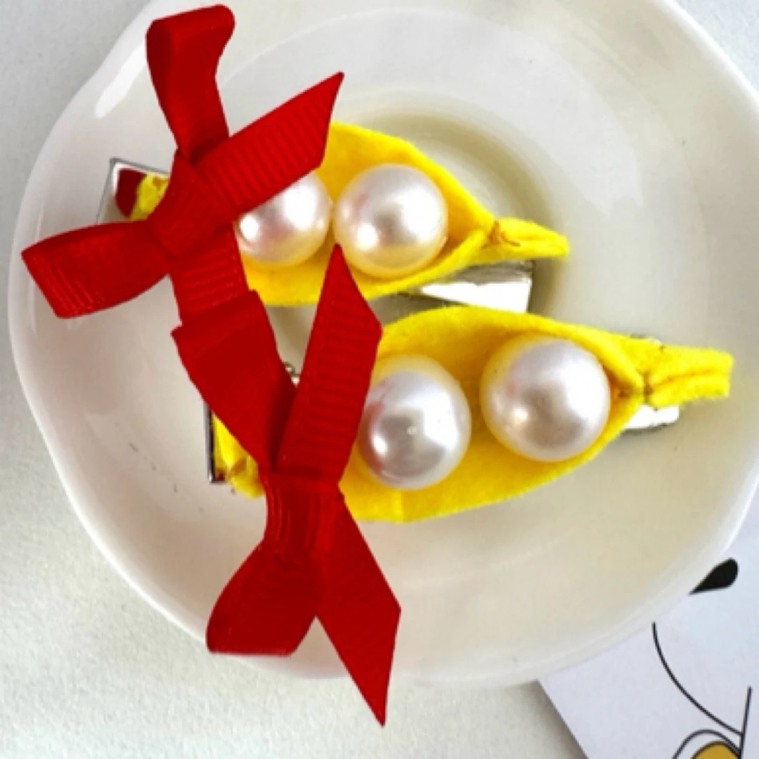 纯手工DIY可爱豌豆荚一字夹女童超萌前额碎少女刘海夹侧边夹女