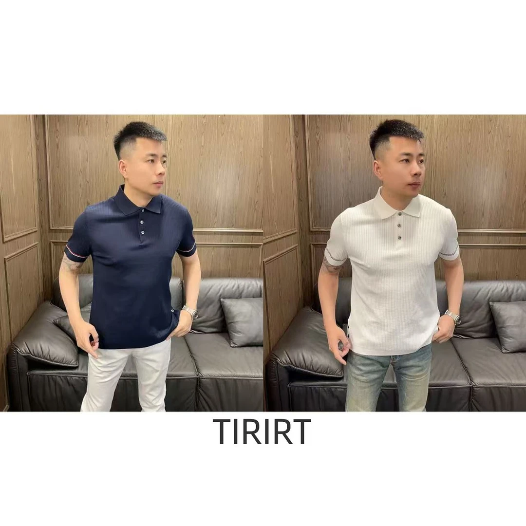 TIRIRT男士夏TRX25128J休闲英伦学院风桑蚕丝撞色翻领POLO衫短袖