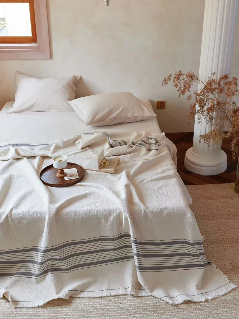 汉麻床盖【条纹】2X2.3米 汉麻高端亲肤透气床盖凉席夏凉毯