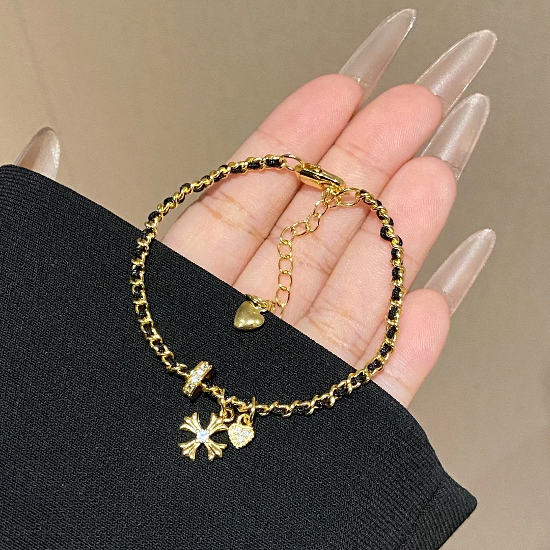 铜合金合成锆石手链  镀K金 精致轻奢百高级帅气十字架手链A3603