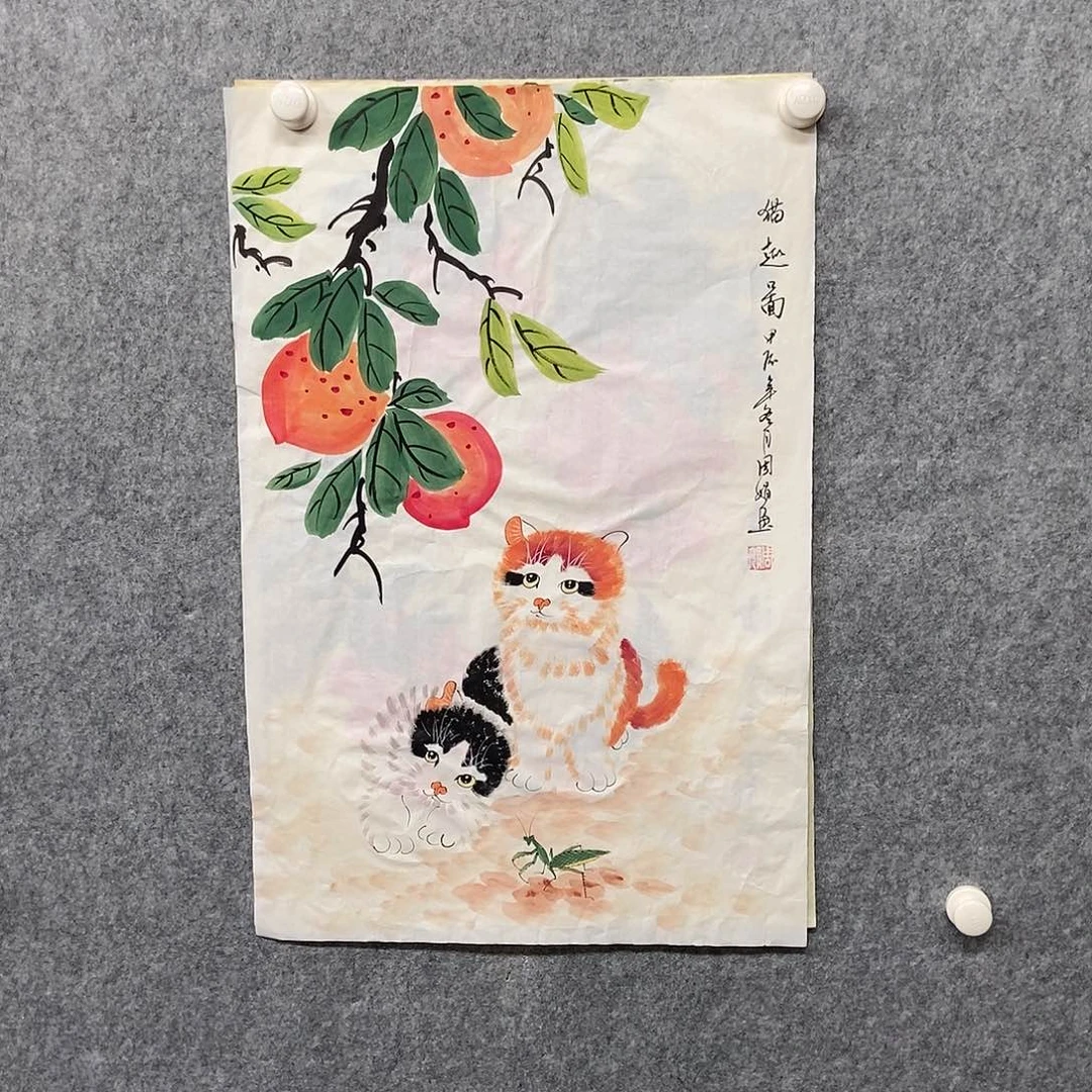 国画四尺三开花鸟一副