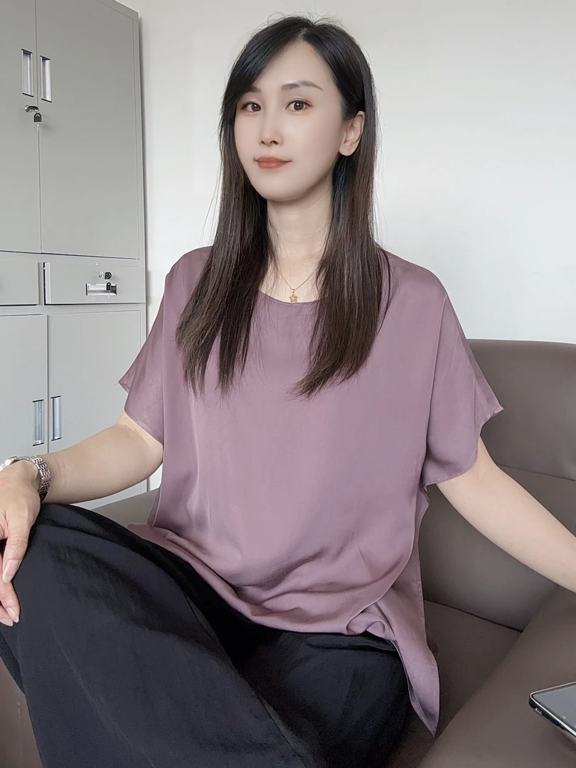 【高端棉绸】轻奢风贡缎棉绸.纯色上衣蝙蝠袖百搭T恤