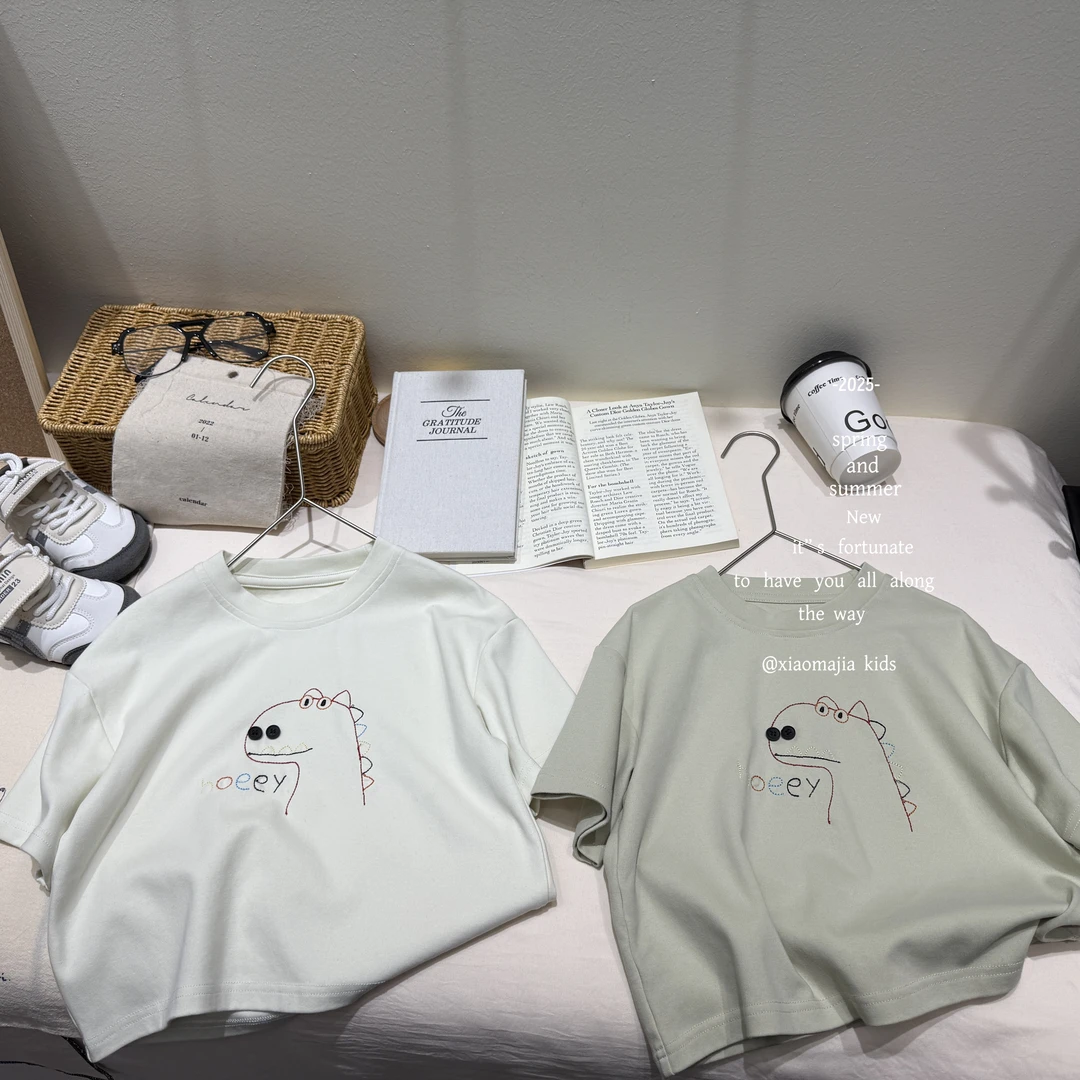 现货-儿童夏季新款时尚T恤D-5270欧若风穿搭纯色圆领宽松男童女童