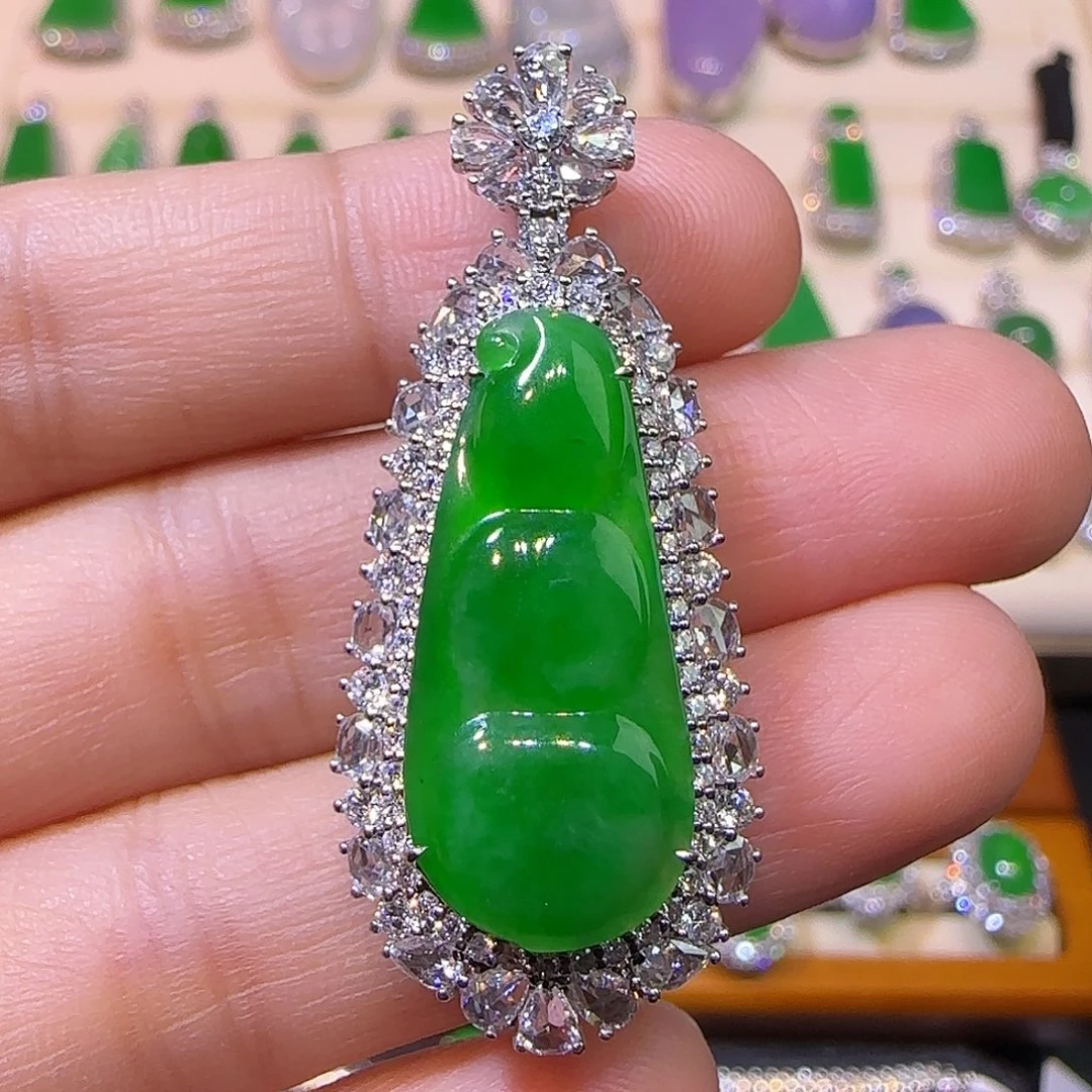 翡翠18K金镶嵌吊坠(不含链)