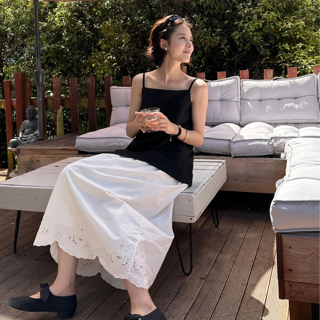 DE Mincollection波浪半裙/法式镂空波浪花边松紧腰半身裙40174