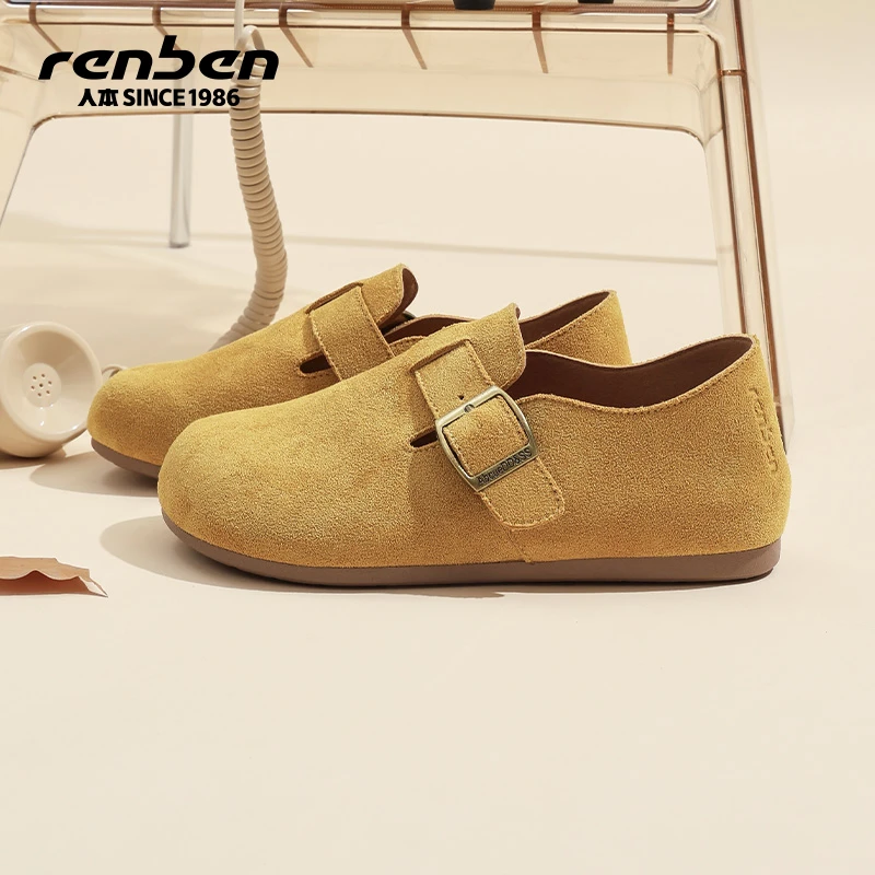 人本人本复古港风2025平底单鞋百搭圆头动感风琥珀流光风