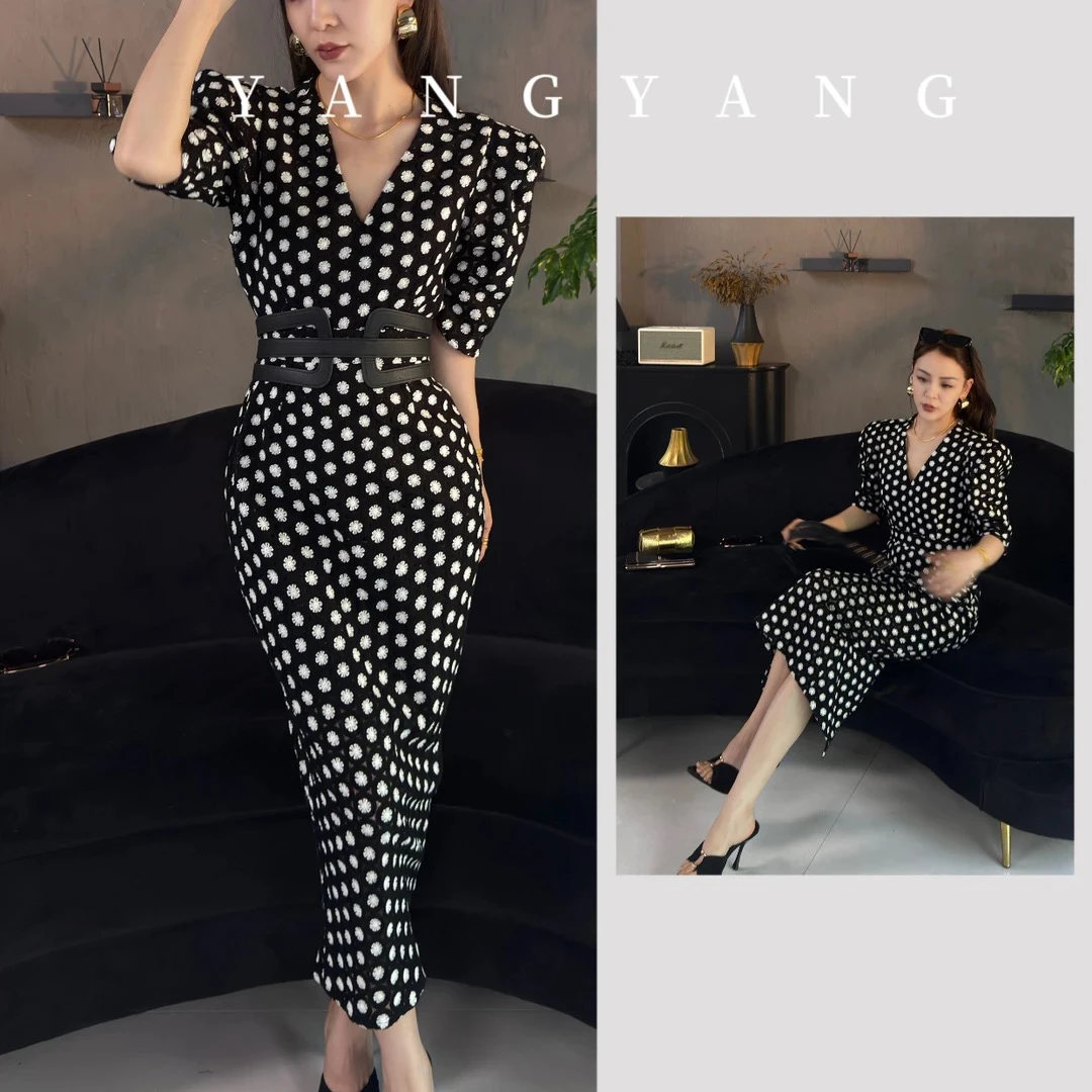 YANGYANG 夏季新款波点花朵连衣裙气质修身显瘦包臀优雅连衣裙