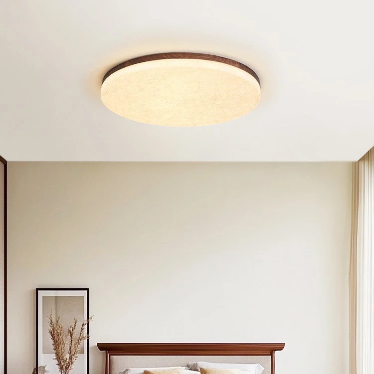 中古卧室灯护眼吸顶灯新中式禅意宋代美学胡桃木蚕丝房间灯