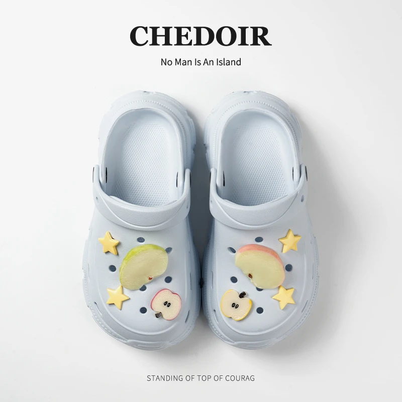 【chedoir】蓝苹果洞洞鞋女夏季清新厚底增高防滑外穿透气包头凉鞋