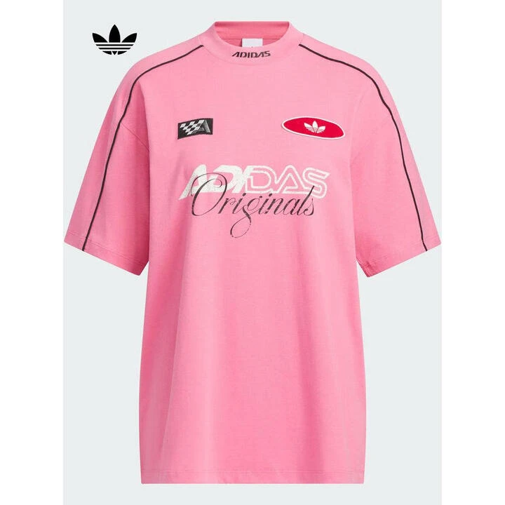adidas/阿迪达斯三叶草女经典赛车风纯棉小高领运动短袖T恤KG6679