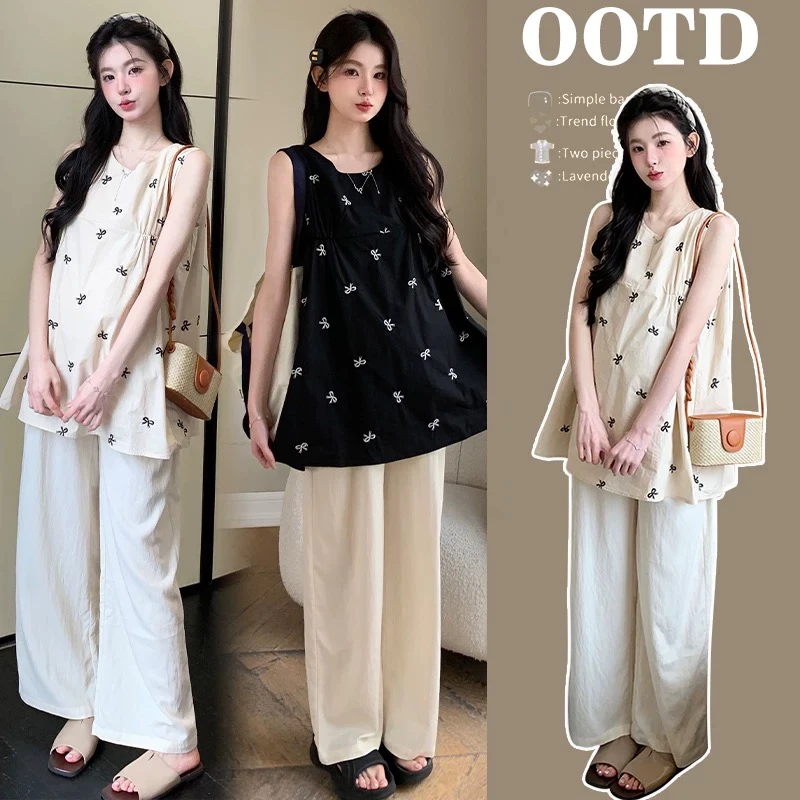 7195孕妇刺绣蝴蝶结无袖背心上衣