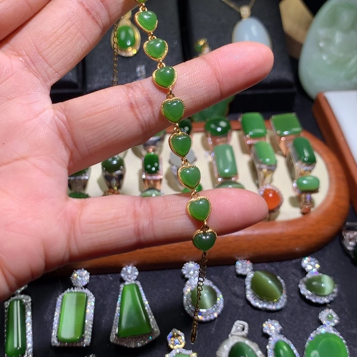 和田玉手链银S925镶嵌