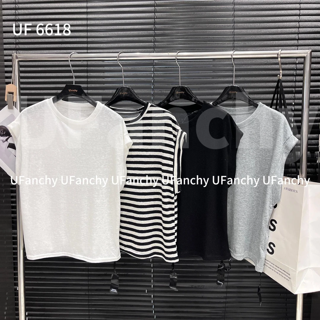 杨杨 UF-夏季新款圆领遮肉显瘦飞飞袖上衣6618