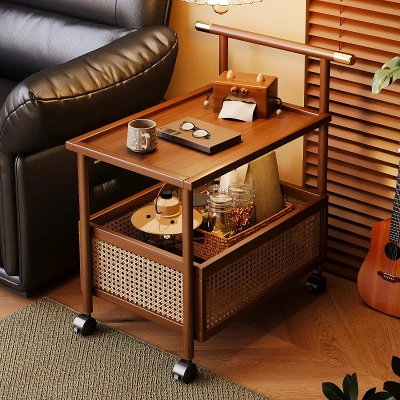 可移动沙发边几客厅家用茶几侧边柜卧室床头置物架中古家具小推车